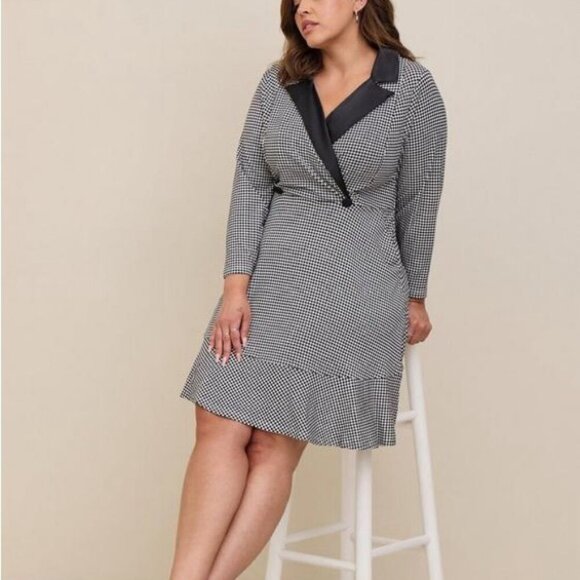 Women’s torrid 18 Houndstooth Mini Stretch Satin Tuxedo Dress XXL - Picture 14 of 16